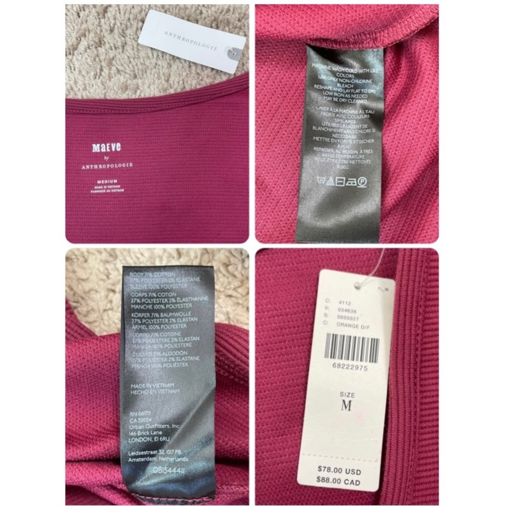 Maeve by Anthropologie Ribbed Tiered Long Sleeve Top in Burgundy Size Medium NEW - Picture 10 of 16